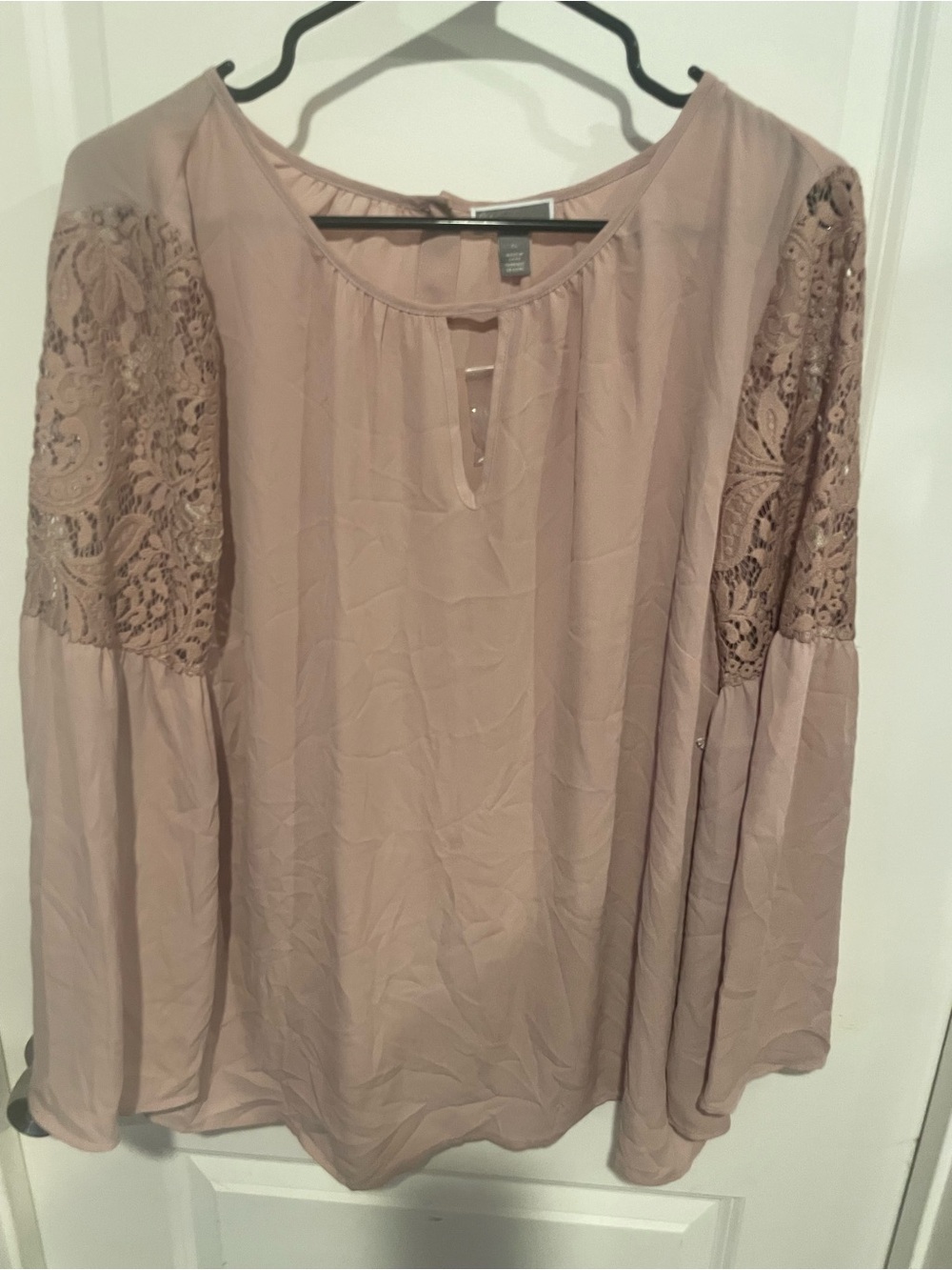 NWT Chelsea28 Dusty Rose Crochet-Sleeve Tunic Blouse Size XL
